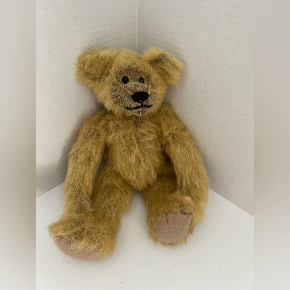 Vintage Unbranded 12” Jointed Posable Mohair Teddy Bear Plush Caramel Color
